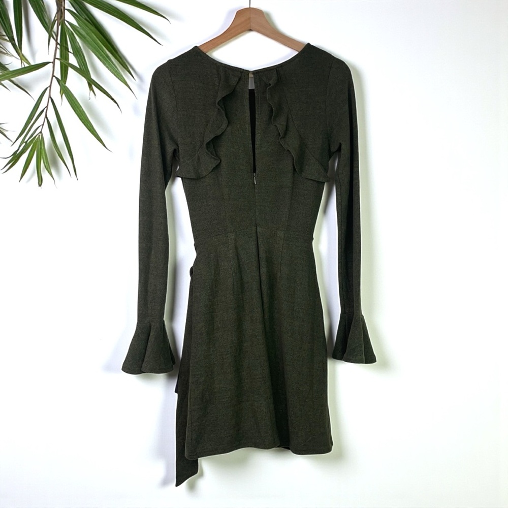 🆕 Lulus Favorite Tune Faux Wrap Sweater Dress in Olive Green - Picture 5 of 9